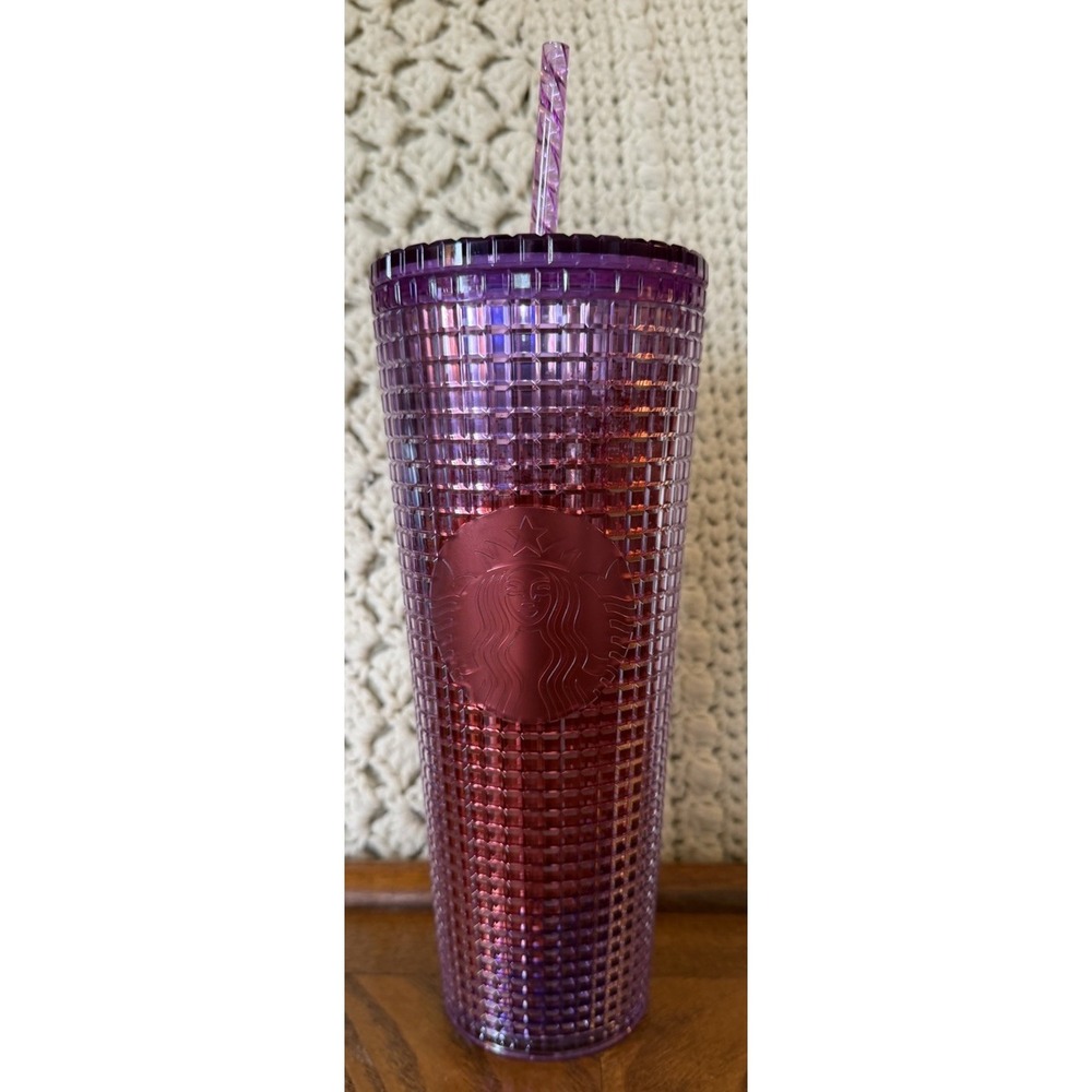 New Starbucks Summer 2021 -Pink / Purple 24 oz Tumbler Grid Cold Cup (Tumbler)